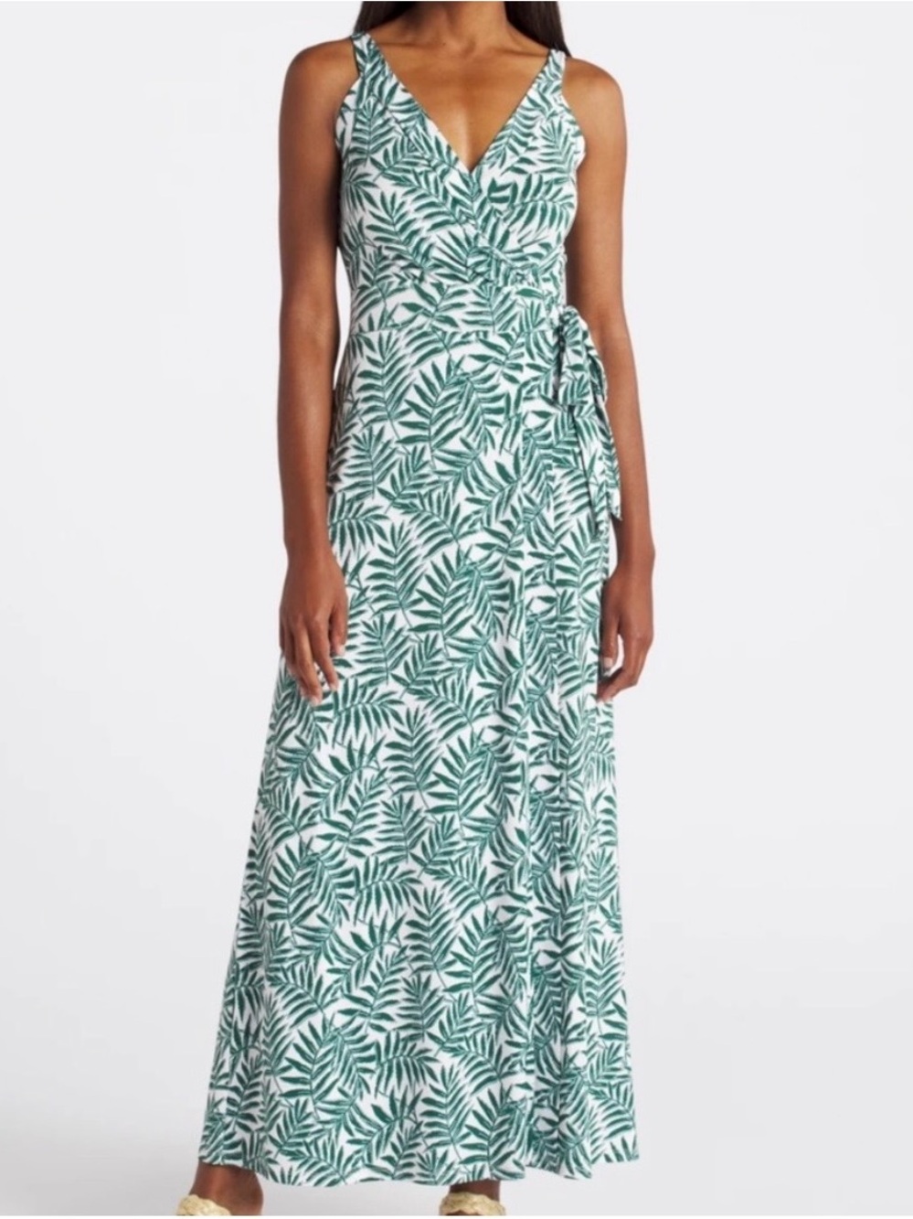 NWT 41 Hawthorn Hellena Faux Wrap Maxi Dress Green Palm Print XXL Stitch Fix